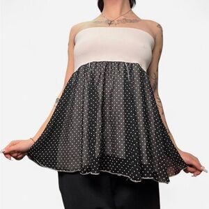 Chic Black and White Polka Dot Strapless Top